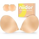 Niidor Adhesive Bra Strapless Ultra Sticky Invisible Push up Silicone Bra Multiple Colors Sizes Reusable for Backless Dress