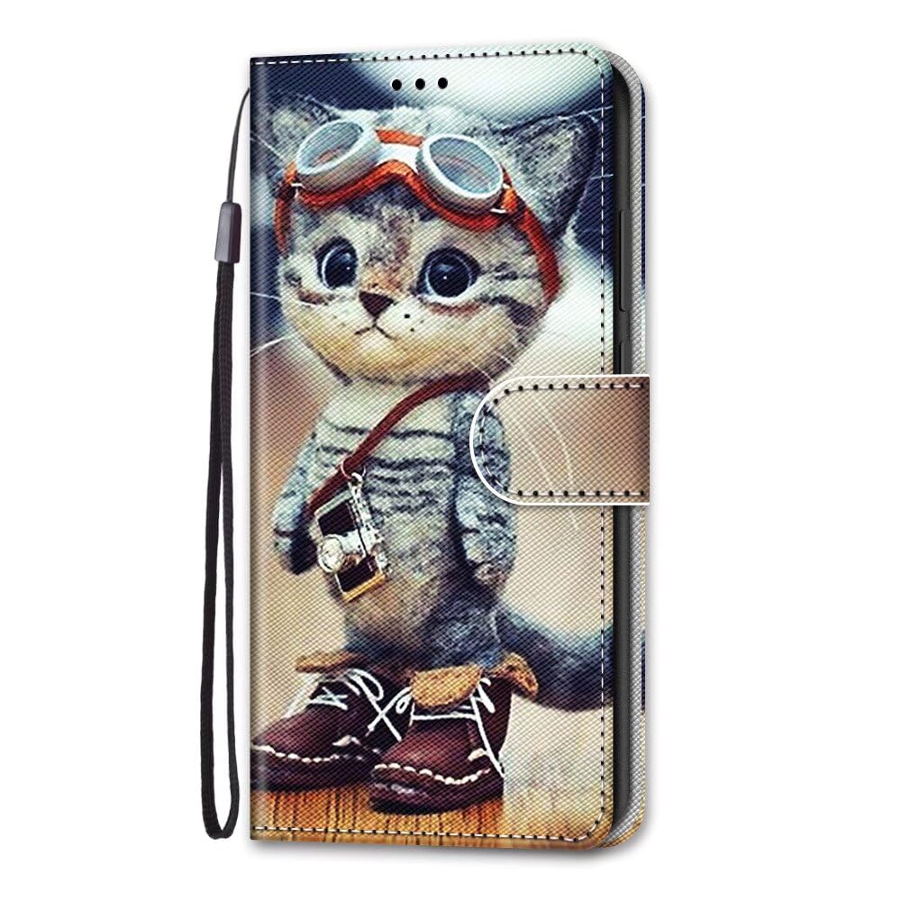 Dfjhure Honor X6b Case Leather Flip Wallet Phone Case Cover Silicone Shockproof Bumper Cover Stand View Cover with Card Slots Case For Honor X6b- Cat