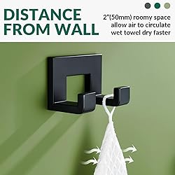 APLusee Double Robe Towel Hook Matte Black, SUS 304