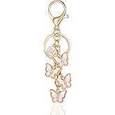 XGALBLA White Pink Black Cute Butterfly Initial Letter Keychain for Women, Butterfly Bag Charms Keyring for Handbags Backpack