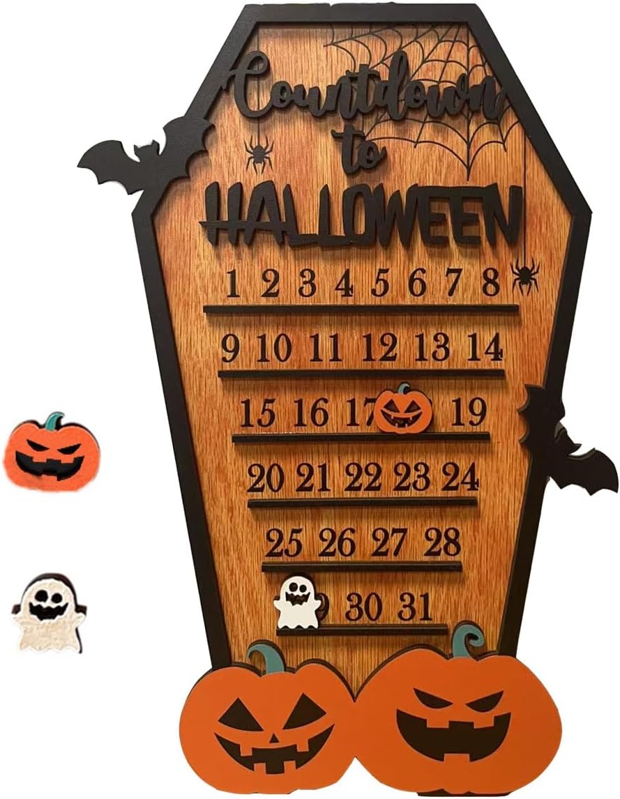Advent Calendars - 3D Printed Wooden Halloween Countdown Calendar Creative Countdown Sign DIY Moving Wooden Block Advent Calendar for Home decor