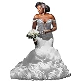 Mermaid Wedding Dresses for Bride Off The Shoulder Beaded Rhinestones Bridal Dress with Cathedral Train