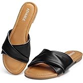 ATHMILE Sandals for Women 2026 Dressy Summer Flat Comfortable Fashion Beach Cute Ladies Slides Leather Casual Dress Women's Sandals Size 6-11