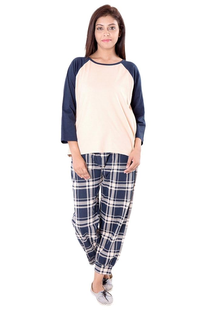 checks print trouser with solid top night suit _2aw16-0237-ns1-p