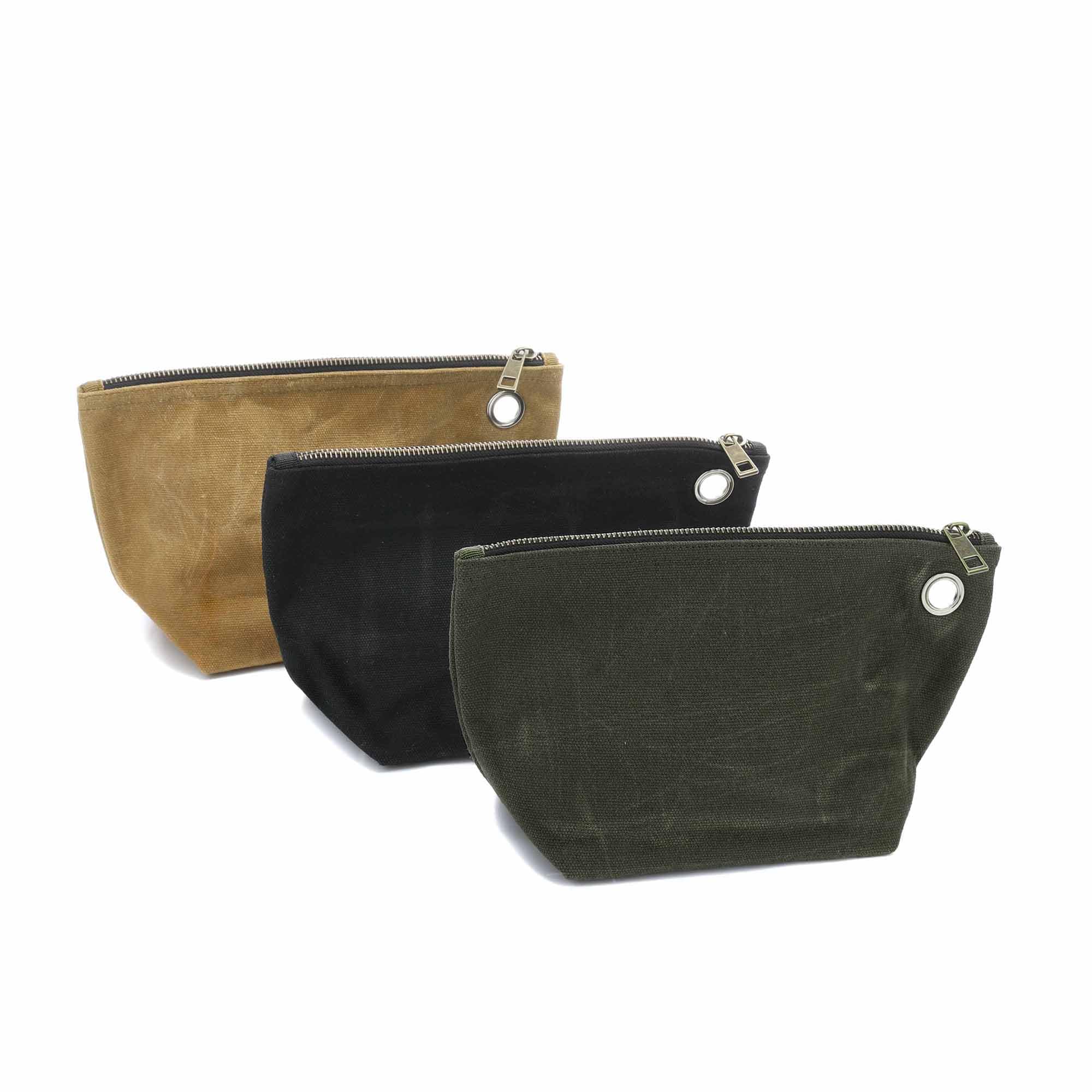 Heavy Duty 16oz Waxed Canvas Tool Storage Bags, Standable One-Piece Tool Organization Pouch for Mechanic Contractor - 3 Pack Pouches with Brass Zipper (Small)