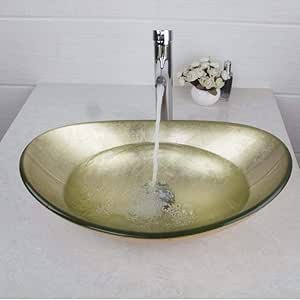 Lavabo de lavabo de vidrio ovalado de color amarillo Recipiente de
