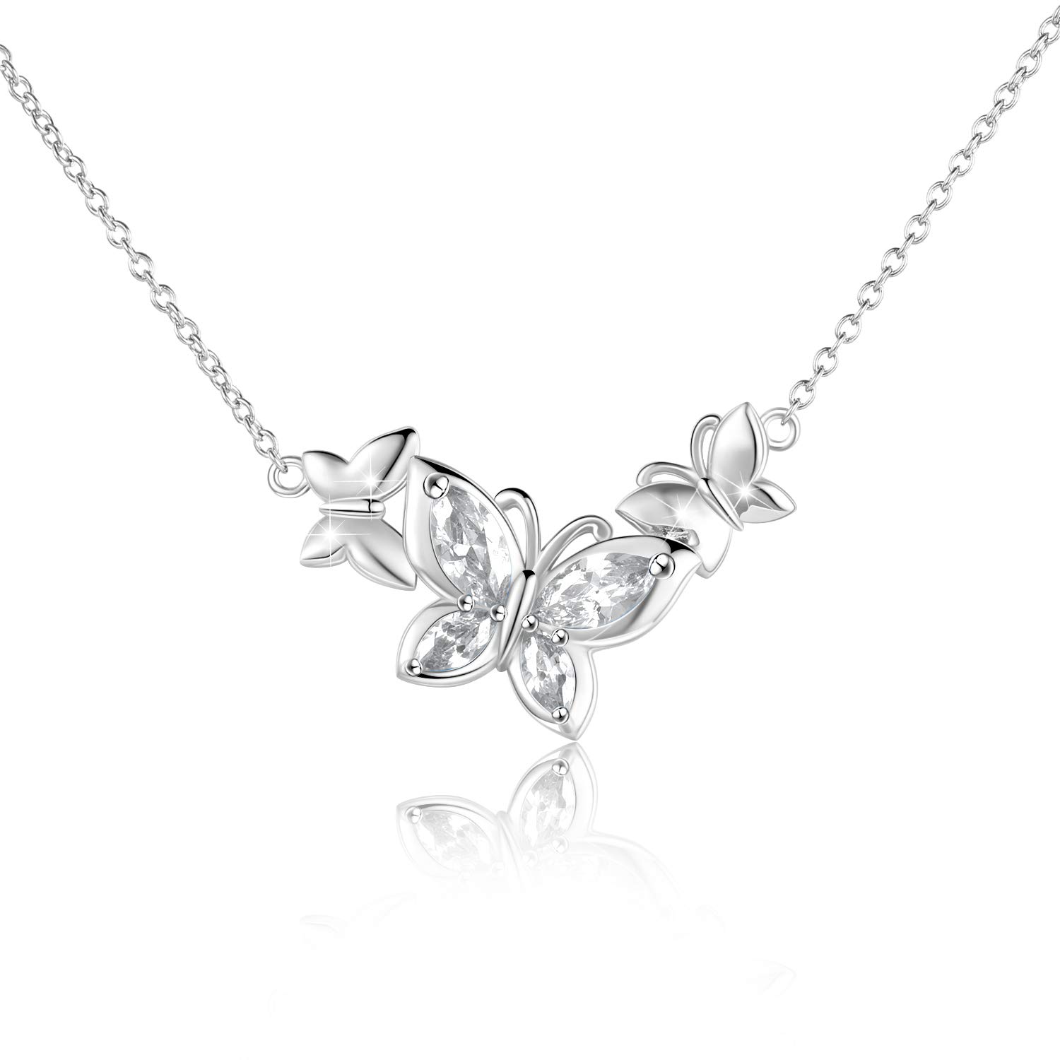 WINNICACA Butterfly White Crystal Necklace Sterling Silver April Birthstone Jewellery Gifts for Women Teens Birthday — image 1