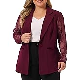 Agnes Orinda Plus Size Blazer for Women Work Jacket Notch Lapel Lace Front Blazers Jackets
