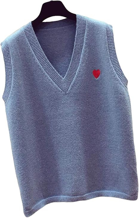 Amazon Baluote レディース ニット ベスト 可愛い ニット セーター おしゃれ カジュアル レディース ニット チョッキ フェミニン ベスト Vネック ゆったり ベスト通学 学院風 ブルー ベスト 通販