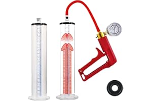 9" x 2.5" Penis Pump with Vacuum Gauge Red Handle, Manual Penis Pump for Men,Vacuum Penis Enlargement PUM for Penis Bigge (12