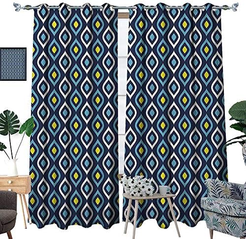 luvoluxhome Thermal Insulated Blackout Curtain Light Blocking Curtains for Living Room/Bedroom Leaf Form with Inner Circle Spots in Vibrant Tones Hippie Pattern Dark Blue 96.5"X72"
