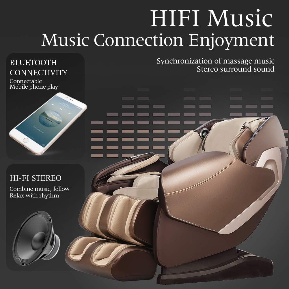 Real Relax SL-Track Shiatsu Massage Chair, Zero Gravity Full Body Shiatsu Massage Recliner with Music Sync Massage Body Scan Bluetooth Heat Foot Roller, PS5000(Champagne): Furniture & Decor