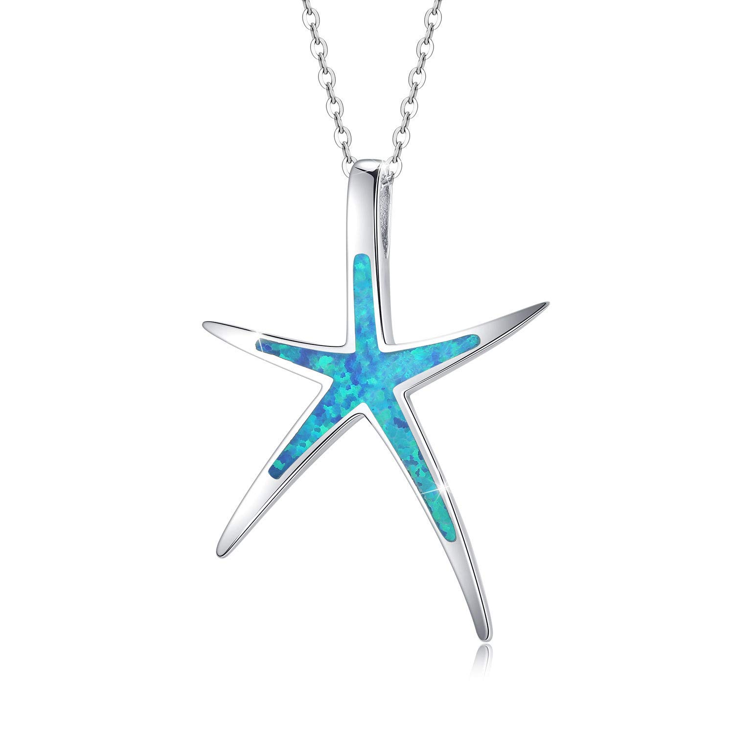 JFASHOP Starfish Necklace 925 Sterling Silver Opal Pendant Jewellery Animal Necklace Valentines Gifts Christmas for Women Girls Kids
