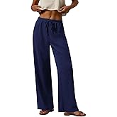 PRETTYGARDEN Womens Summer Elastic Waist Textured Flowy Palazzo Pants for Women Casual Wide Leg Pants Woman with Pockets