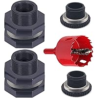 2 PCS Rain Barrel Bulkhead Fitting kit with Plugs and Hole Saw Tool, 1 Inch PVC Spigot Connector Kit for Rain Barrels Water T
