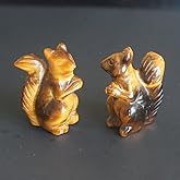 HLbshi 2pc Mini Hand Carved Gemstone Crystal Squirrel Figurine Animal Carving Statue Office Home Decor Pocket Stone 30mm (Golde Tiger Eye)