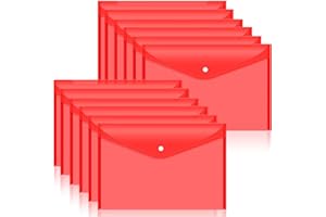 LIANGYUNZE 12pcs Plastic Filing Envelopes with Snap Button Closure ，Clear Document Folders for Letter A4 Size Files ，Poly Folders，for School and Office Supplies（Red）