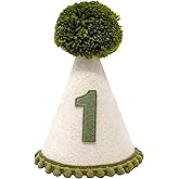 Ysqool First Birthday Hat for Baby Boy, 1st Birthday Hat with Green Pompom, Baby Party Crown for Boys Girls Wild One Party Decorations, Smash Cake and Photo Props