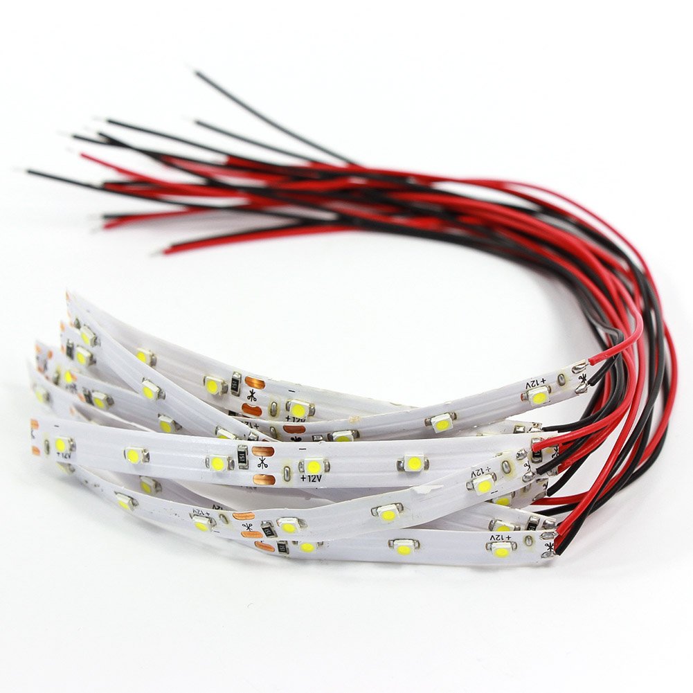 DD07W 5pcs Prewired Bright White Strip Led 3528 SMD LED Light Self-adhesive 12V ~ 18V 10CM for model train layout New
