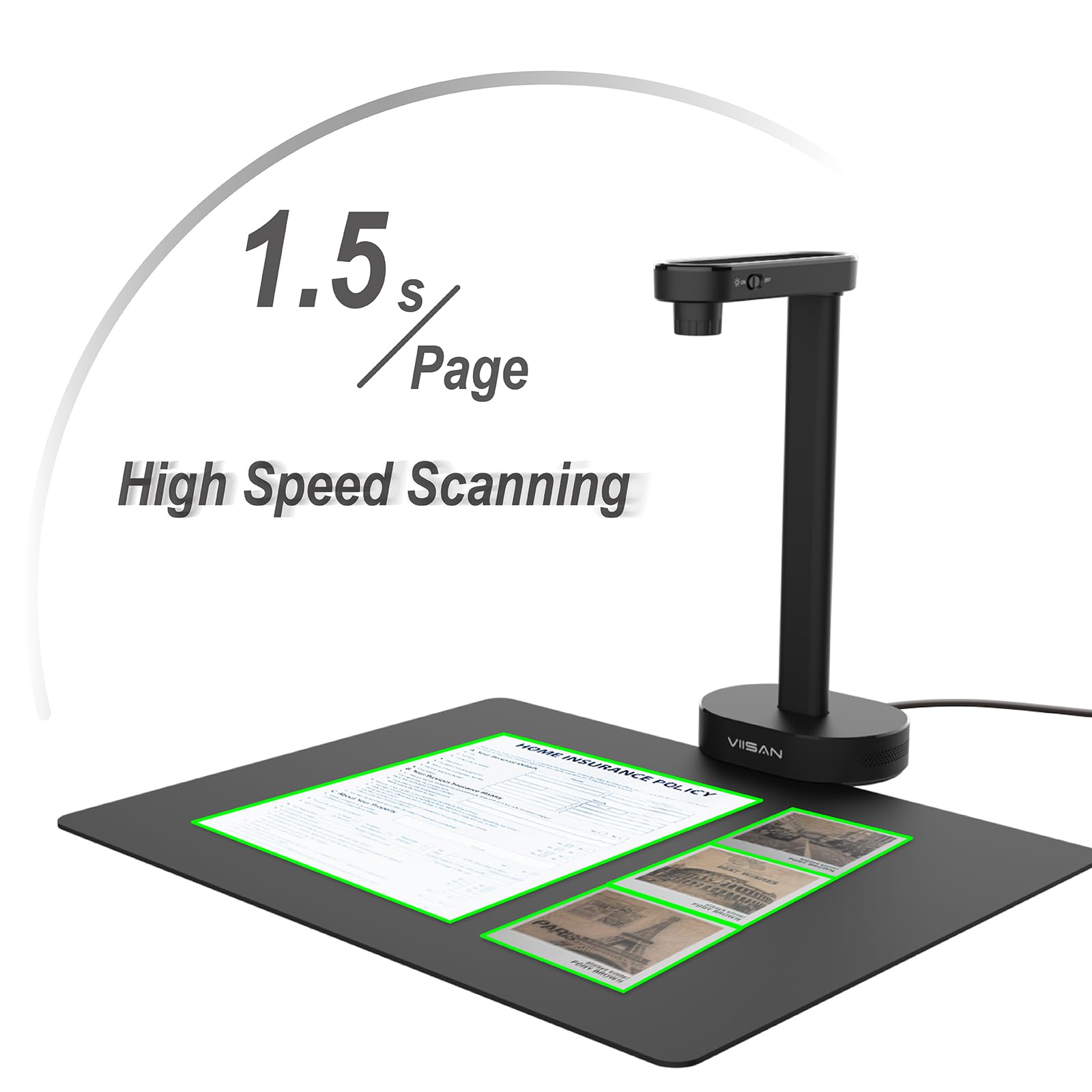 VIISAN A8401 Document Scanner Camera: 16MP Output, Portable USB Camera for Laptop/Desktop, Deskewing, Multiple Page Documents Scanning, OCR & TTS Tech, Works with Windows & MacOS