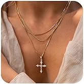 SELSHE Cross Necklace For Women,Dainty 14K Gold Plated Layered Choker Necklace Fashion Cross Chain Necklace Stack Simple Layered Necklaces for Women Trendy Gold Jewelry