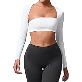 ABOCIW Womens Square Neck Long Sleeve Workout Crop Tops with Built in Bra Slim Fit Cutout Back Gym Yoga Athletic Shirts