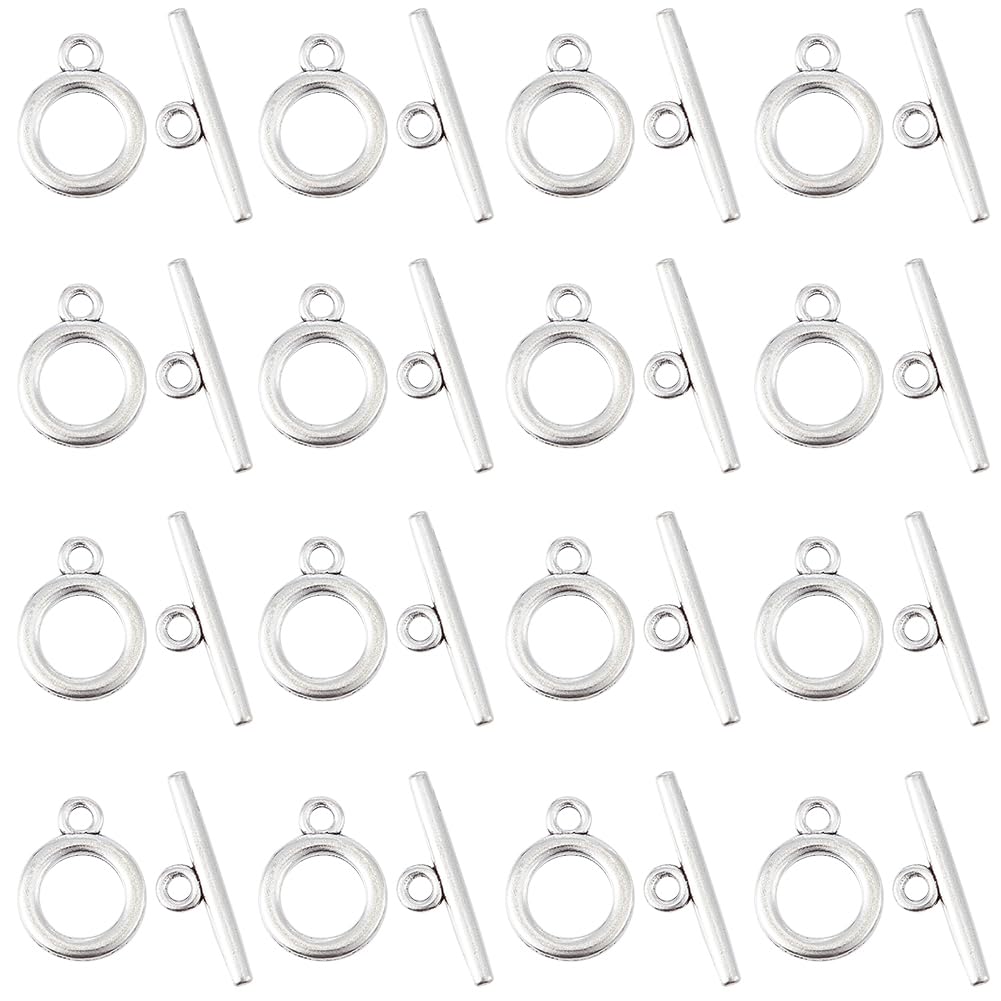 SUNNYCLUE 1 Box 100 Sets Toggle Clasps Silver Closure Clasps Toggle Bracelet Clasps Round Toggle Clasp Tbar Closure Clasps Fastener End Clasps for Jewellery Making Clasps DIY Bracelets Necklace