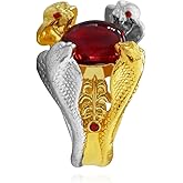 Gothic Cobra Ring for Men, Viking Snake Totem Biker Ring Punk Cobra Snake Red Stone Ring -s