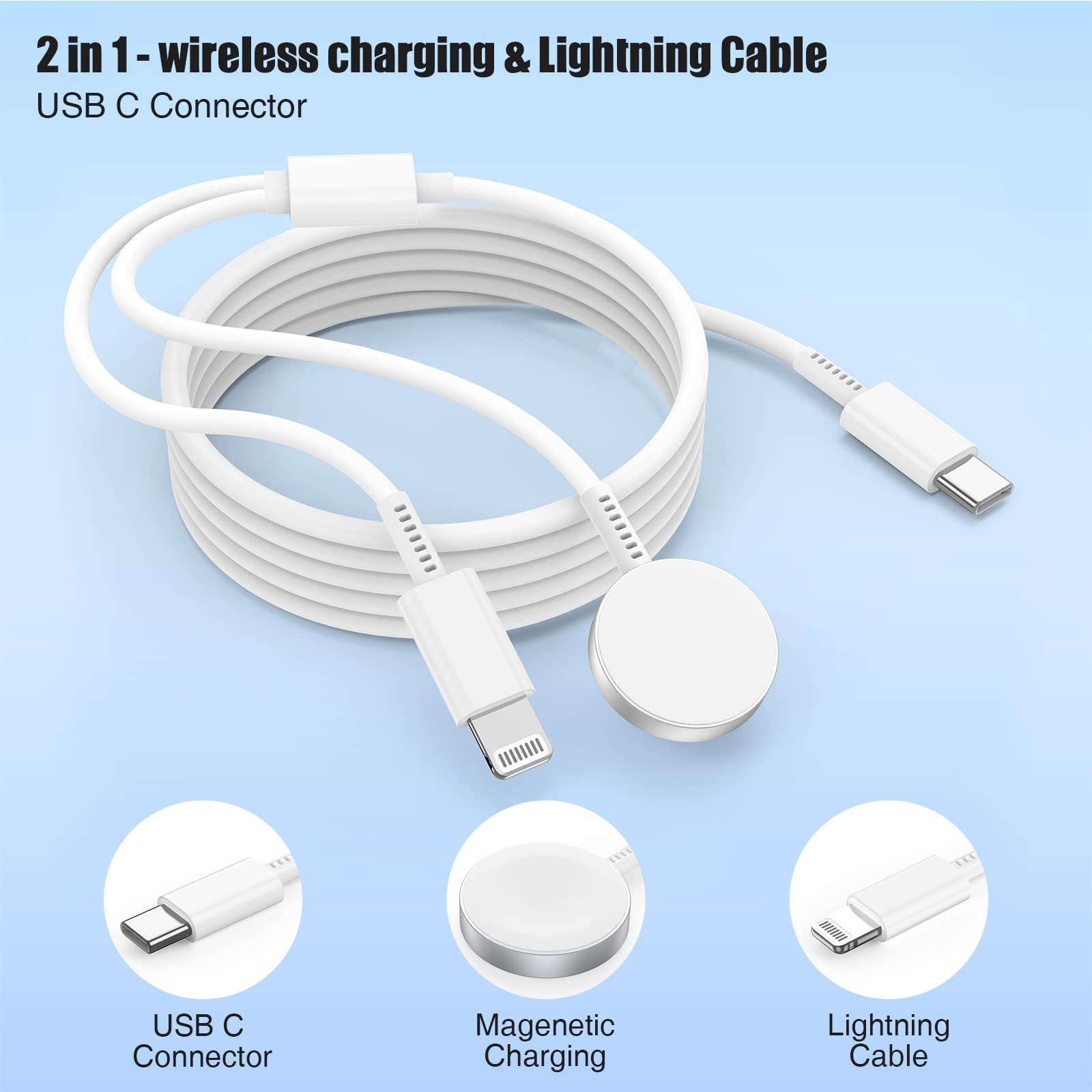 Upgraded USB C Apple Watch Charger, [MFi Certified] 2 in 1 Magnetic iWatch Fast Charging Cable Cord 6ft with 20W Type C Wall Plug Block for Apple Watch Series 8/7/SE/6/5/4/3/2/1/iPhone 14/13/12/11/XS