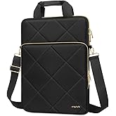 MOSISO Vertical Laptop Shoulder Bag,Computer Bag,Rhombus Quilted Messenger Bag with Front Pocket&Handle&Belt
