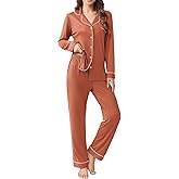 Ekouaer Womens Pajamas Set 2 Piece Button Down Pjs Soft Long Sleeve Top and Pants Sleepwear Set Lounge Sets