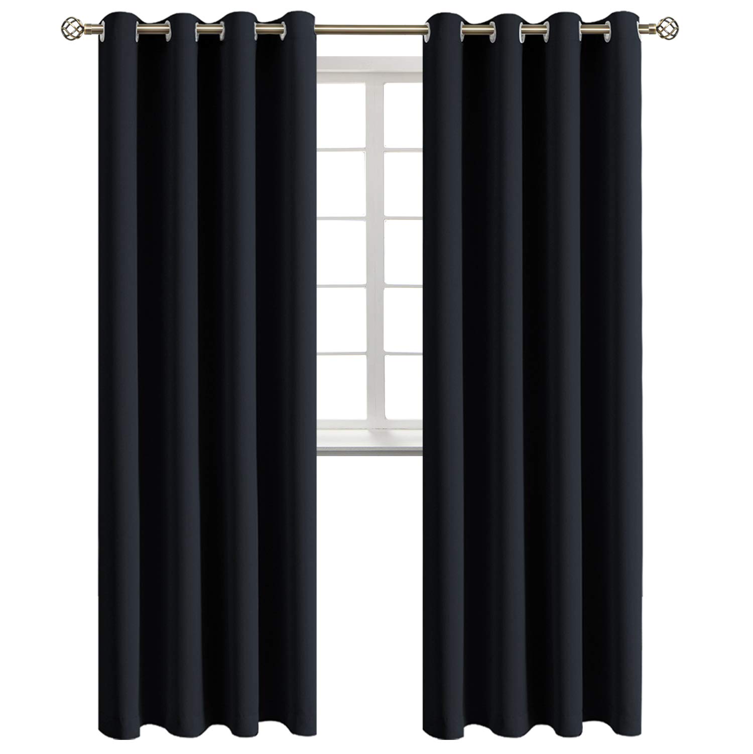 BGment Blackout Curtains - Grommet Thermal Insulated Room Darkening Bedroom and Living Room Curtains, Set of 2 Panels (52 x 120 Inch, Black) Image