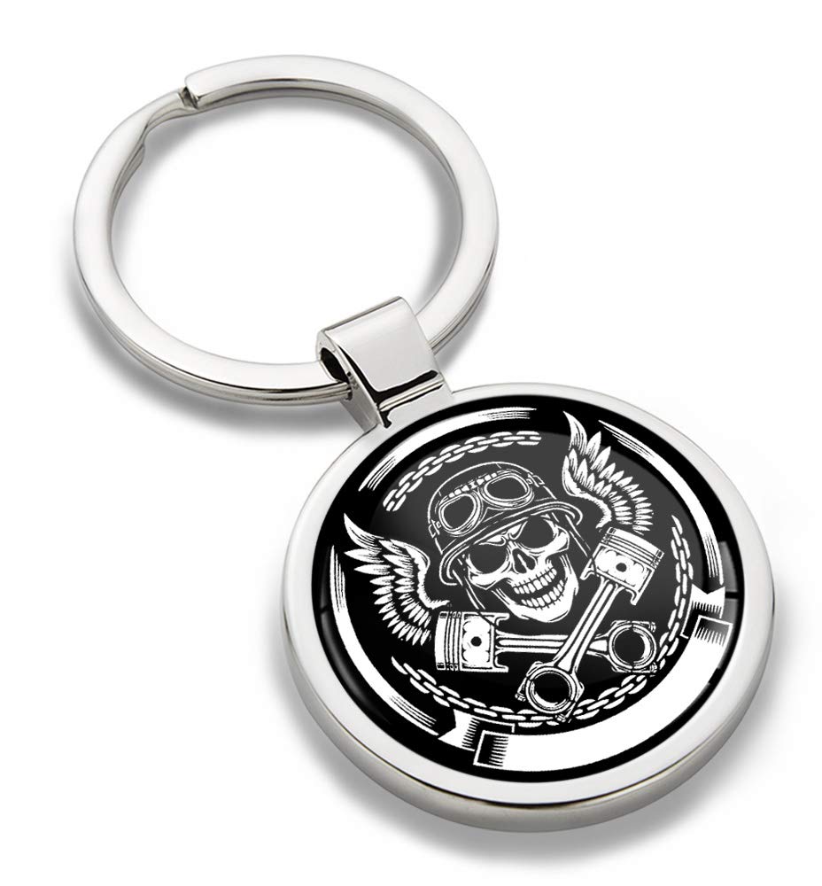 SkinoEu® Keychain Skull with Moto Helmet and Pistons Motorcycle Metal Keyring Car Moto Key Fob Gift Metal Ring Chain KK 177