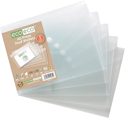 eco-eco A5 50% Recycled Clear Wallets Pack of 5 with Press Stud