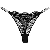 DHFBABY Sexy Thongs for Women Breathable Lace Underwear Rhinestones Strap G-String Stretch Panties Thong