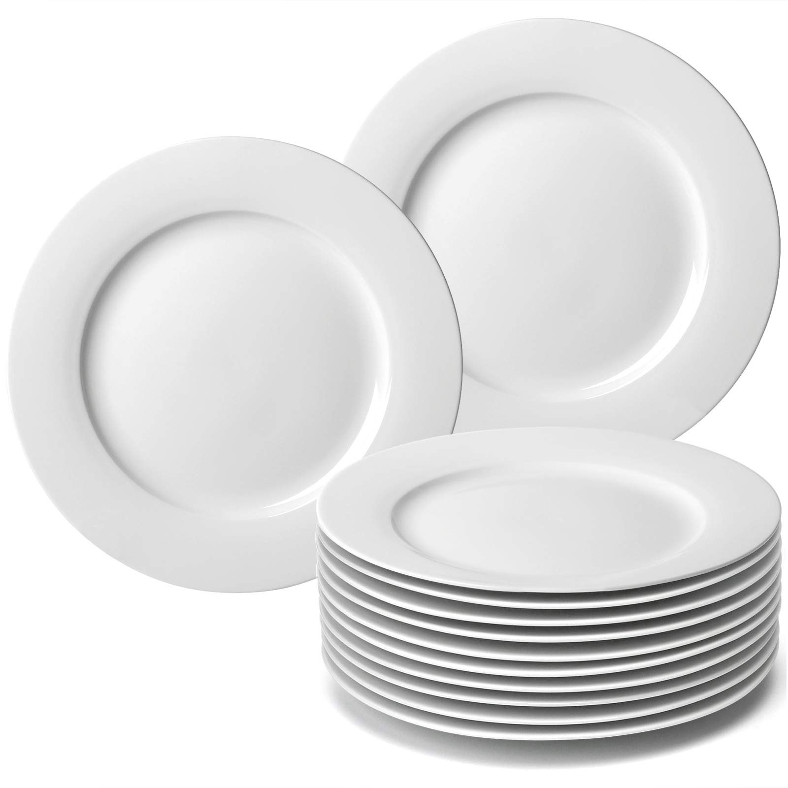 amhomel 12-Piece White Porcelain Dinner Plates, Round Dessert or