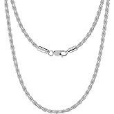 LeCalla Solid 925 Sterling Silver, 18K Gold Plated & Rhodium Plated 3 MM Diamond-Cut Braided Rope Chain Necklace for Men Women (18, 20, 22, 24, 26 Inches), Made in Italy