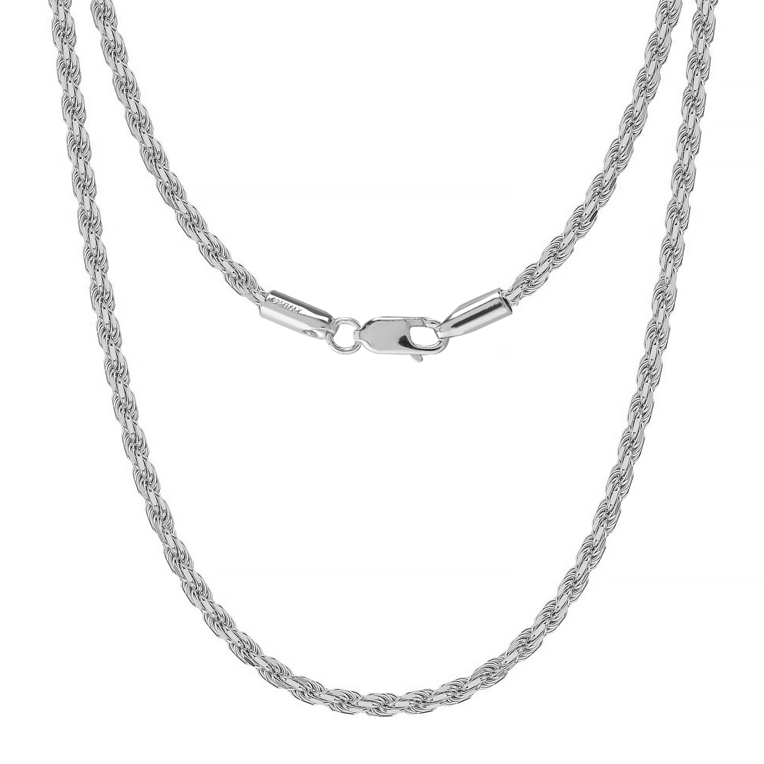 LeCalla Solid 925 Sterling Silver Italian 3 MM Diamond-Cut Twisted Braided Rope Chain Necklace for Men and Women 22 Inches