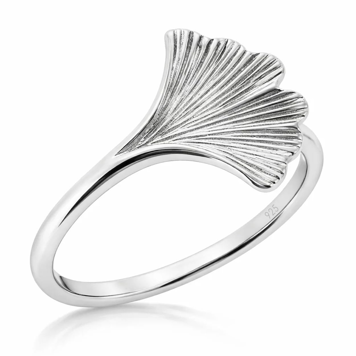 Sovats 925 Sterling Silver Ginkgo Leaf Ring, Nature Inspired Botanical Band for Women