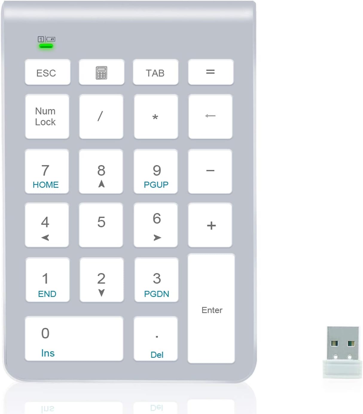 Alcey Number Pad, Wireless 22 Keys Numeric Keypad With 2.4G Mini USB Receiver for iMac, MacBooks, PCs and Laptops – Silver