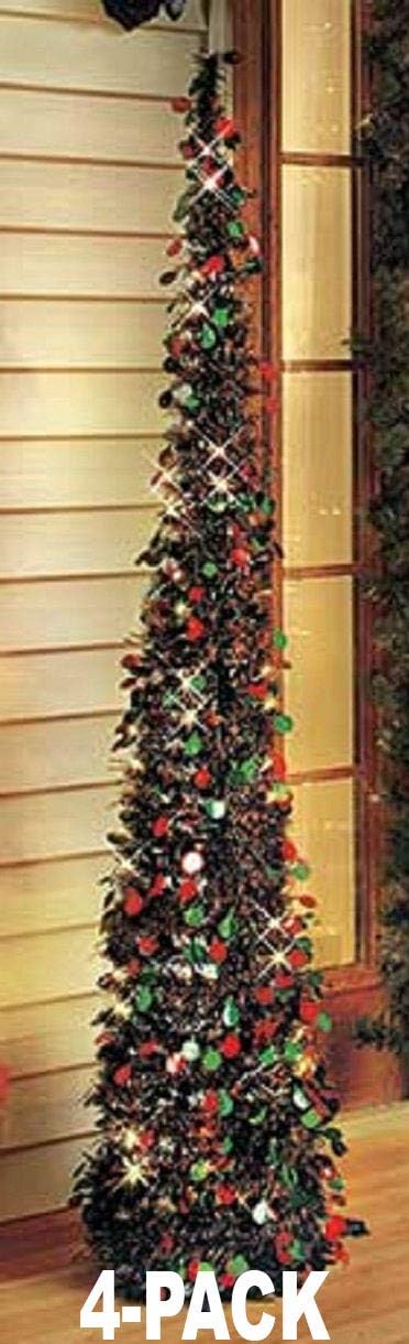 LT2 Affordable, Collapsible 65" Lighted Christmas Trees in Green/red for Small Spaces with Timer (4-Pack)