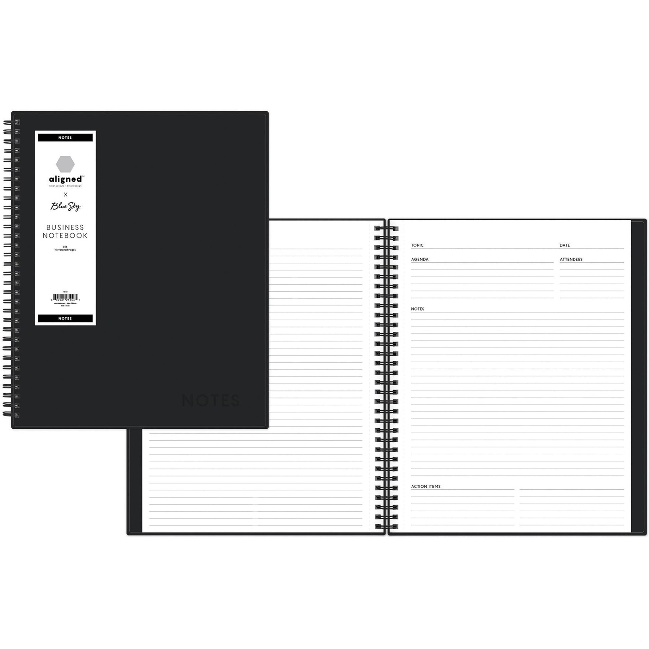 Blue Sky Notes Professional Notebook, Flexible Cover, Twin-Wire Binding, 8.5" x 11", Black