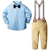 Yilaku Baby Boys Clothes Toddlers Dress Outfits Cotton Shirt + Bow Tie + Suspender Pants 4 Piece Infant Gentleman Suits (2-3T,Gentleman Blue)