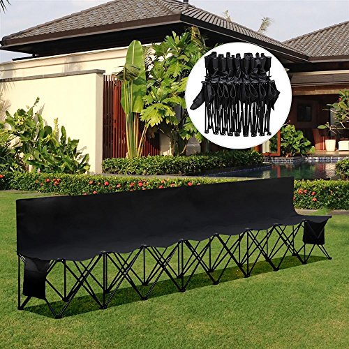 Yaheetech 8 Seats Portable Folding Bench for Camping Bench Chairs with Backrest Black - Thumbnail 4