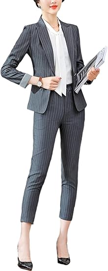 Amazon Geschesk スーツ ストライプ セットスーツ セットアップ パンツスーツ スカートスーツ 2点セット レディース 入学式 通勤 ジャケット パンツ スカート オフィス 卒業式 結婚式 フォーマル スカートスーツ 通販