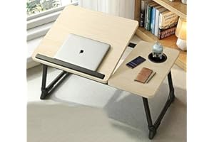 Cinica Laptop Desk Tray Bed Table, Adjustable Foldable Desk Notebook Stand Reading Holder with Cup Holder, Portable Table for Picnicing and Eating/Writing/Working on Bed/Couch/Sofa (White)