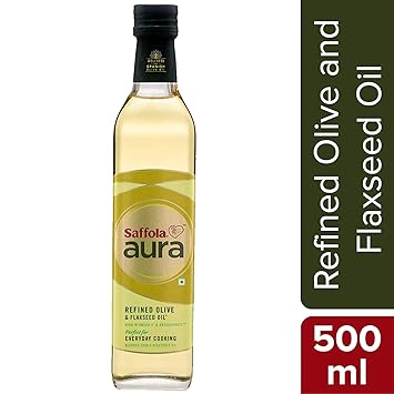 Saffola Aura Refined Olive and Flaxseed Oil, 500ml