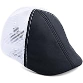 The Original Boston Scally Cap - The Mesh Trucker Mens Flat Hat - Six Panel Newsboy Cap for Men - Black/White
