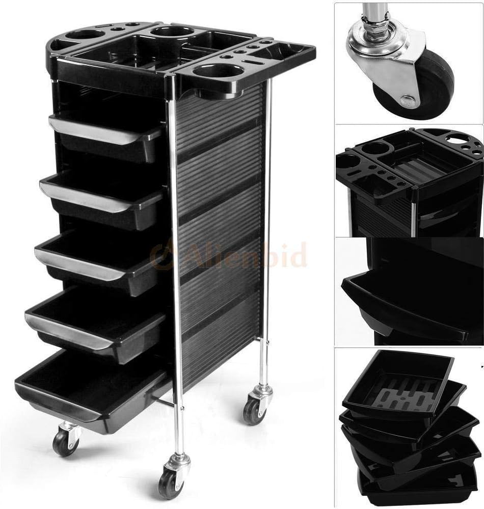 5 Layers Hairdresser Trolley,Rolling Salon Trolley Storage Cart Organizer Professional Salon Equipment Multifunctional Makeup Cart Coloring With Wheels For Stylist Beauty Spa Station Barber Shop Black