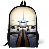 ANYFOCUS Students Backpack,17" Bookbag 3D Airplane Print for Age 6-15 Years Old Teen Girls Boys Kids